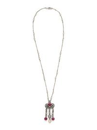 ANTIQUE, RUBY, DIAMOND AND PEARL NECKLACE