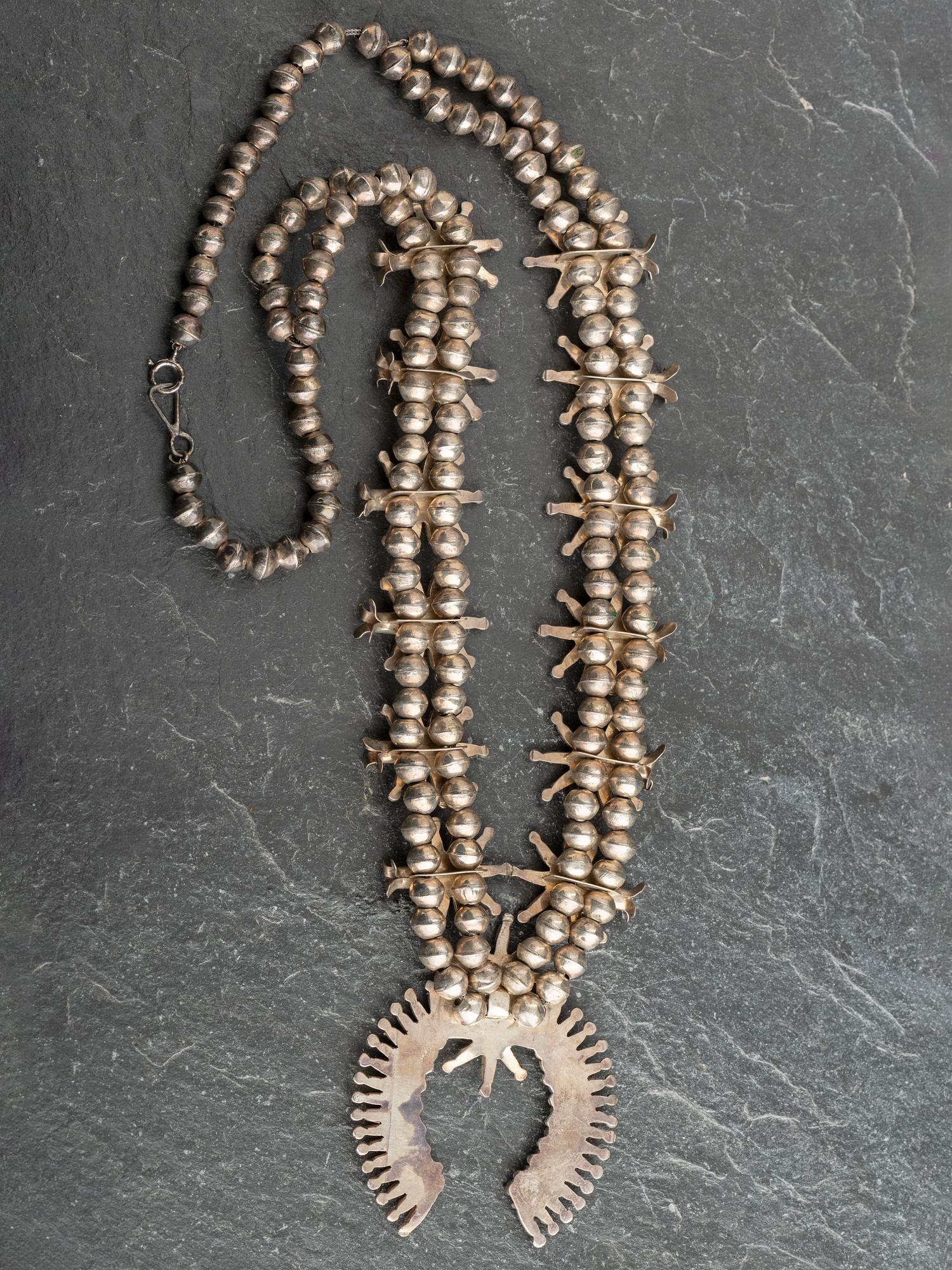 Zuni Silver and Petit Point Turquoise Squash Blossom Necklace and Cuff Bracelets