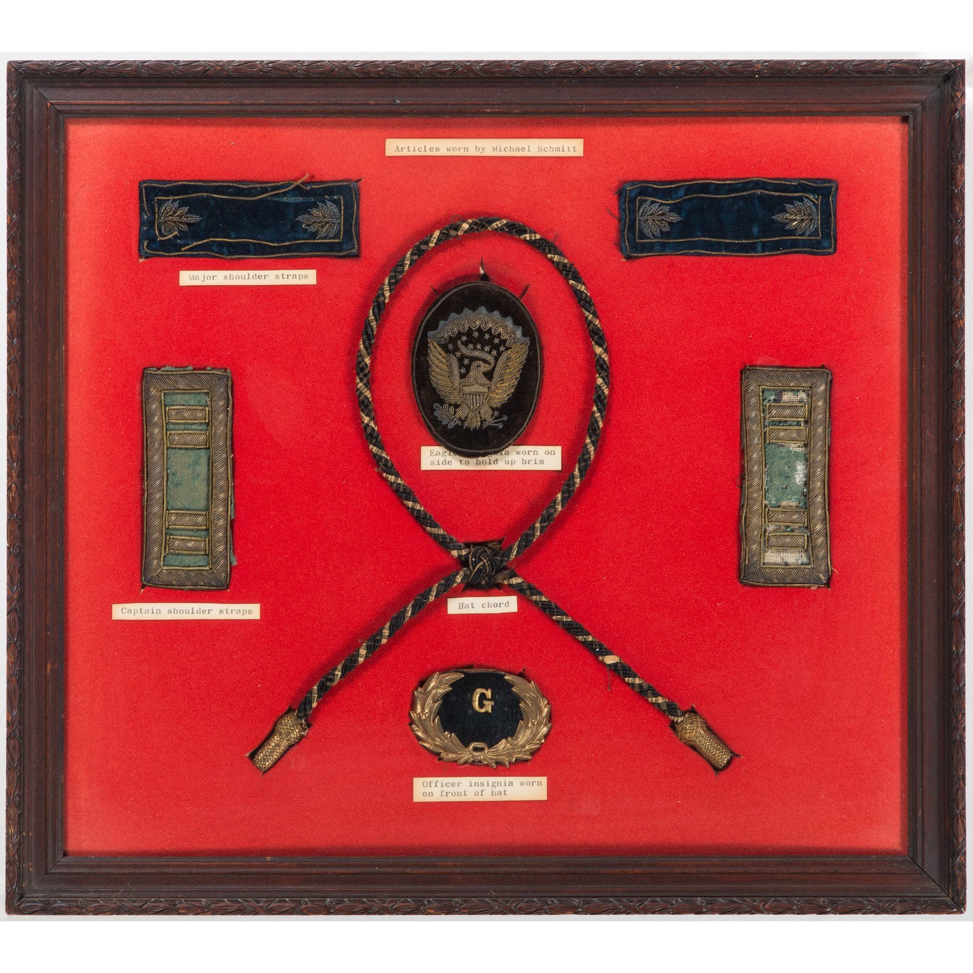 [CIVIL WAR]. A Civil War collection identified to Major Michael Schmitt, Independent Battalion New York Infantry, incl. full plate ambrotype, albumen photographs, and insignia.