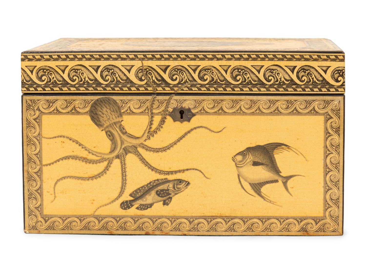 A Large Decoupaged Locking Document Box and a Painted Collaged Writing Box