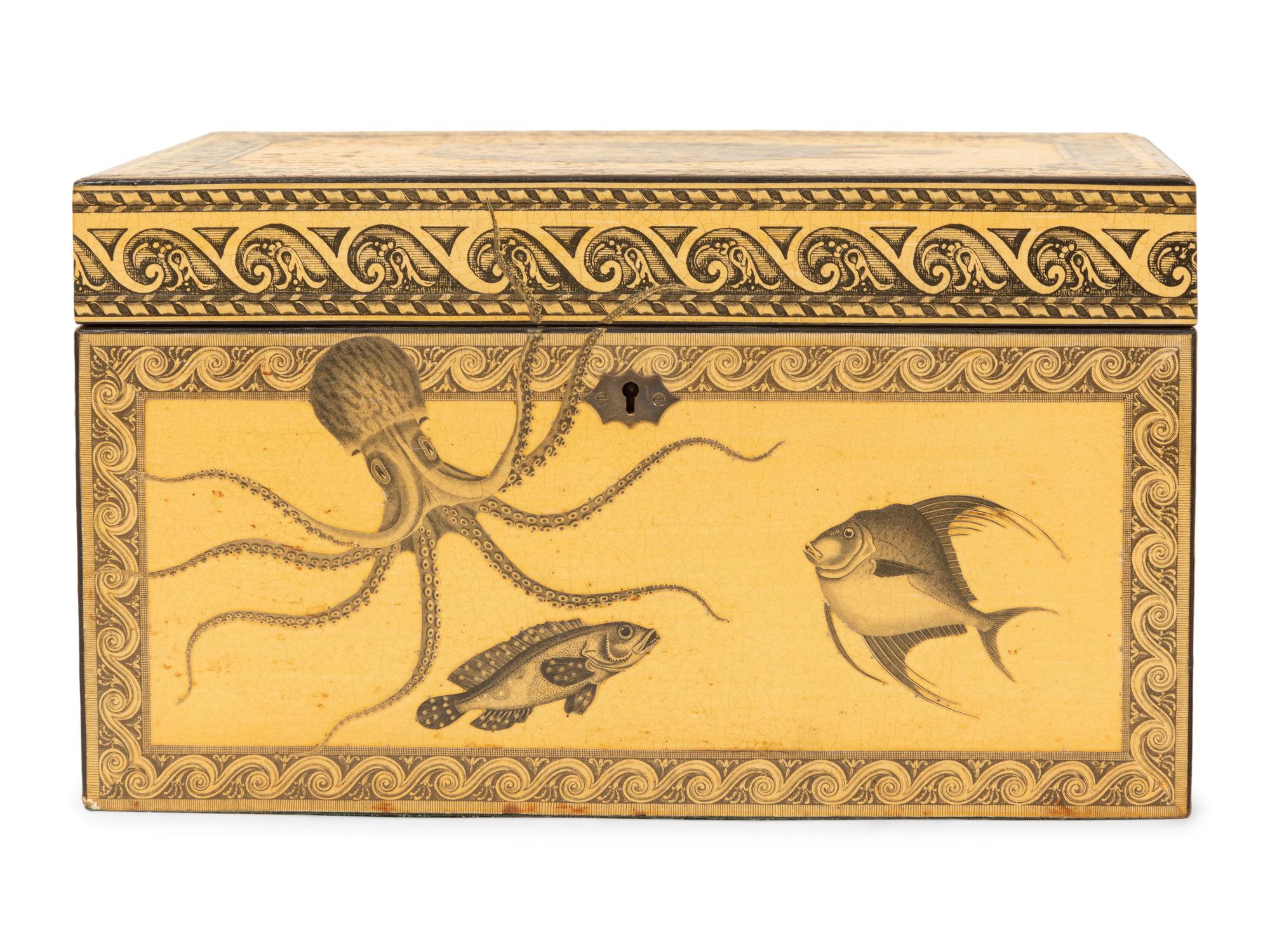 A Large Decoupaged Locking Document Box and a Painted Collaged Writing Box
