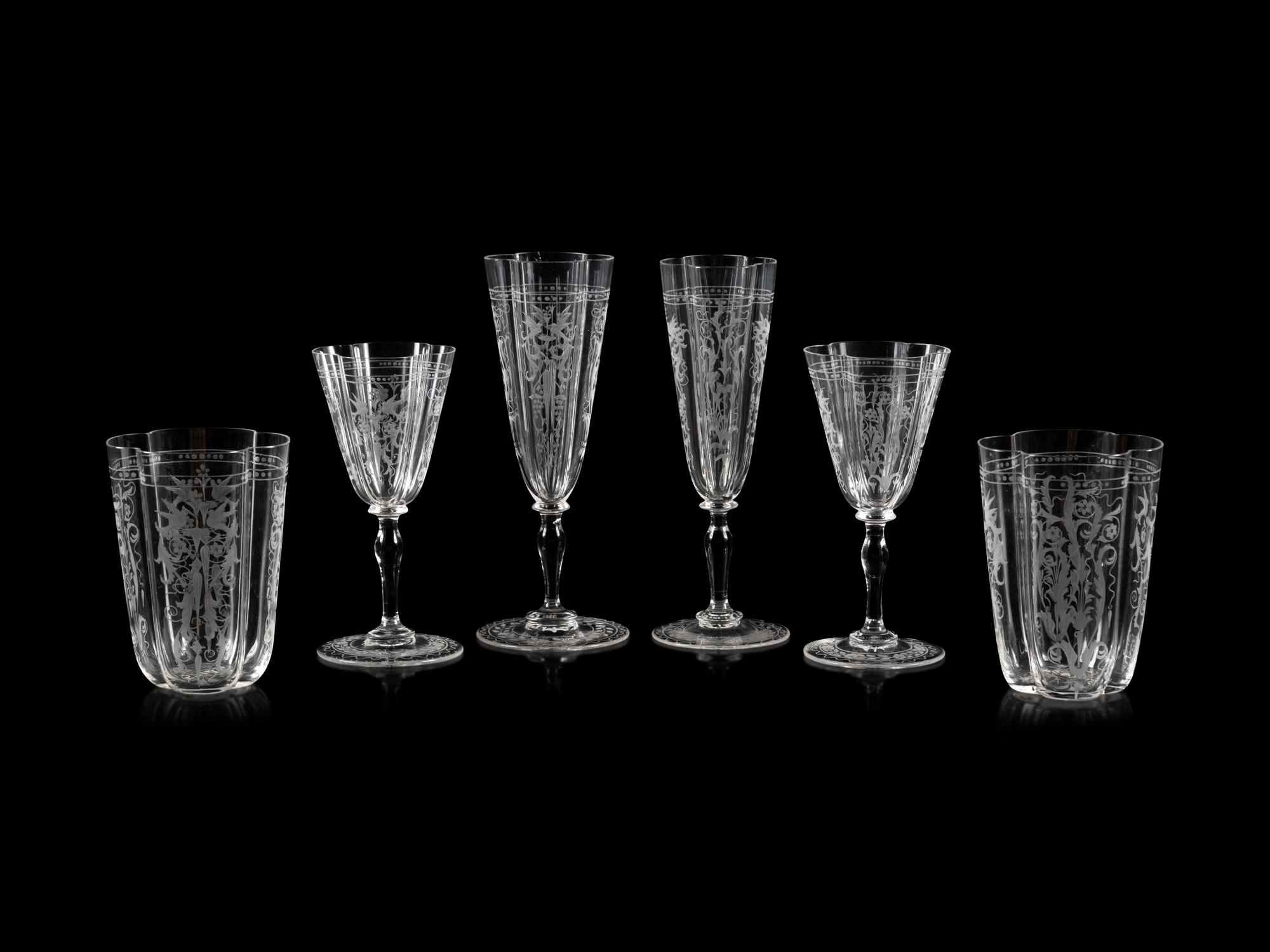 A Group of Six Austrian Cut Glass Drinking Articles