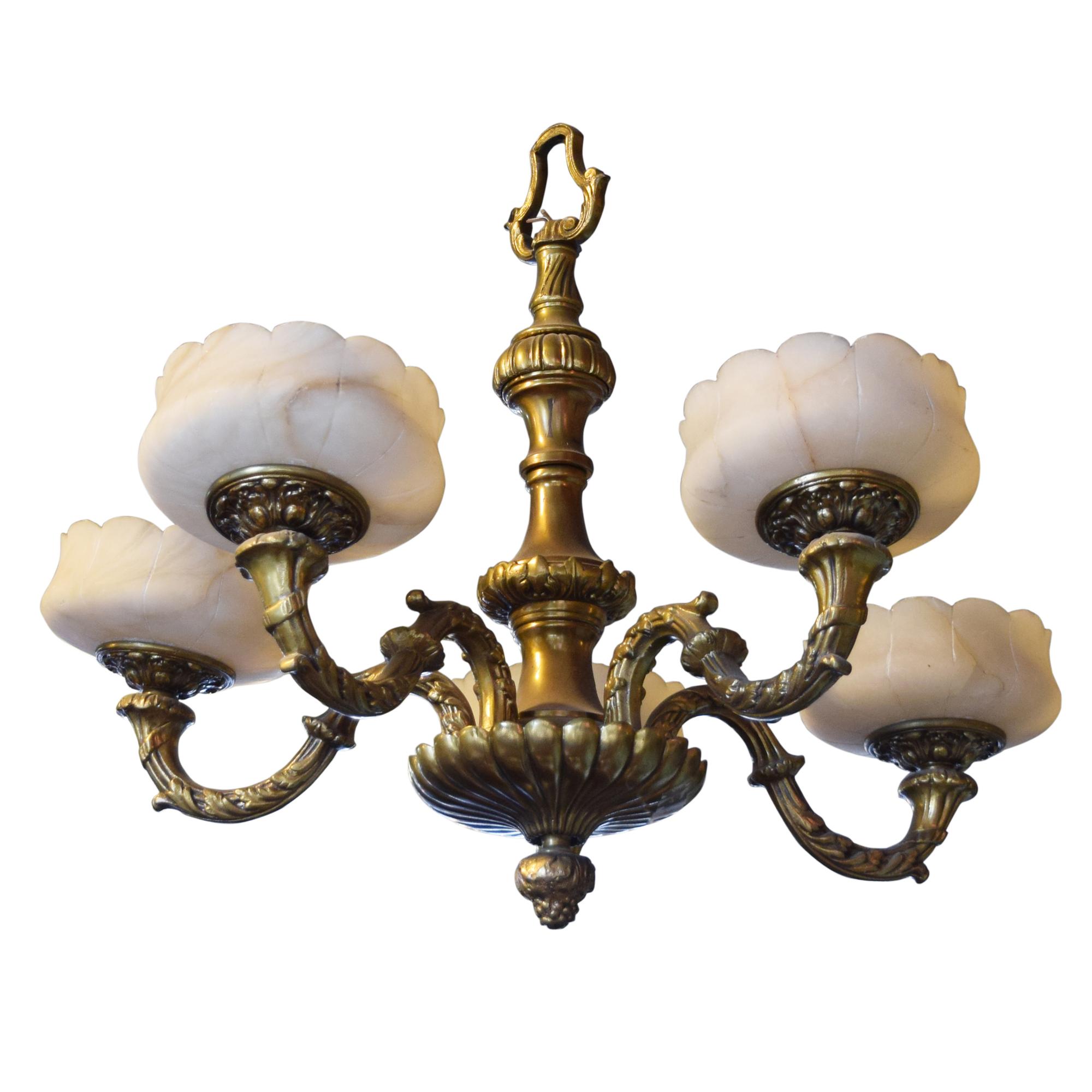 A Bronze and Alabaster Five-Light Chandelier 24" W x 24" D x 22" H — Argentina, 20th Century