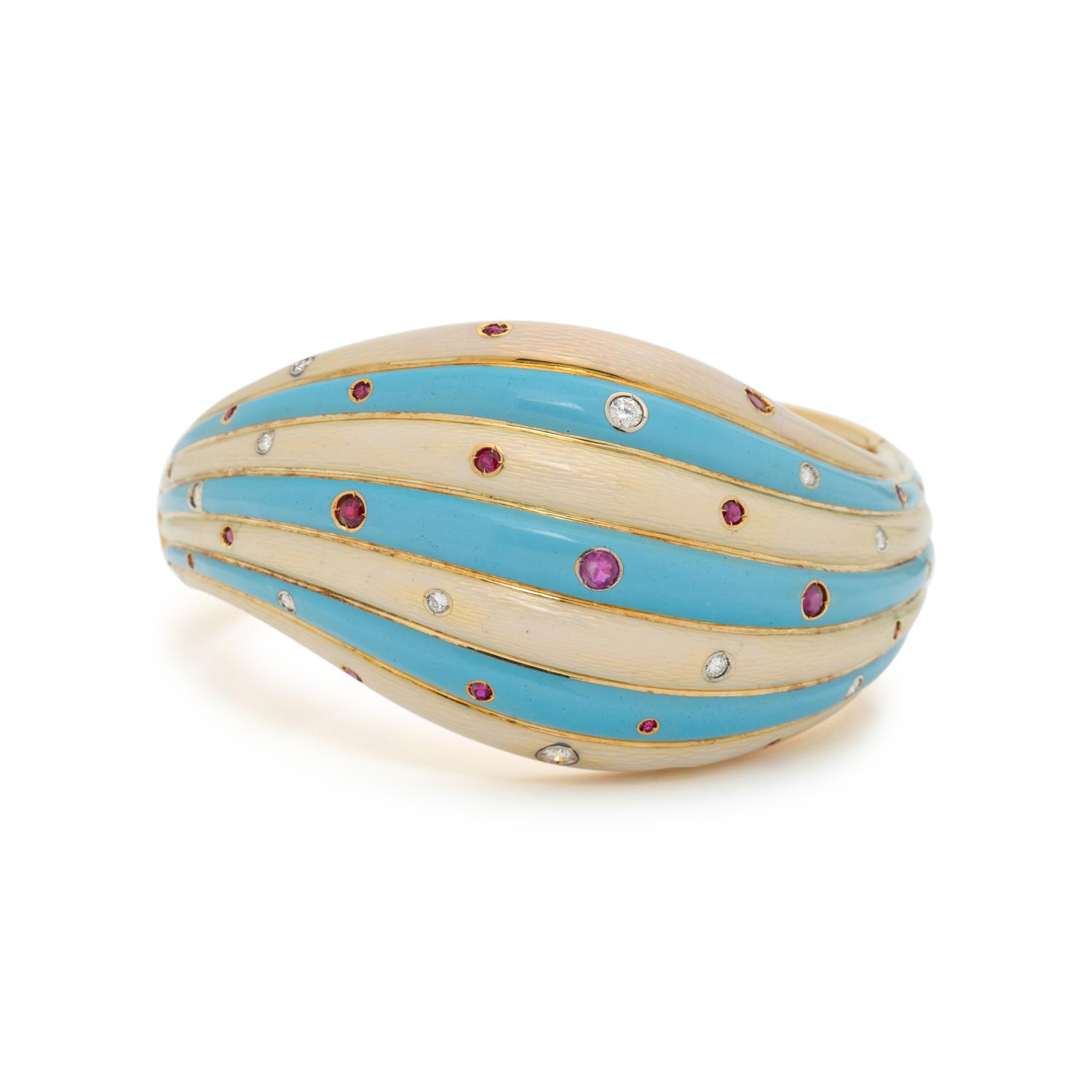 SPAULDING & CO., GUILLOCHÉ ENAMEL, DIAMOND AND RUBY PARURE