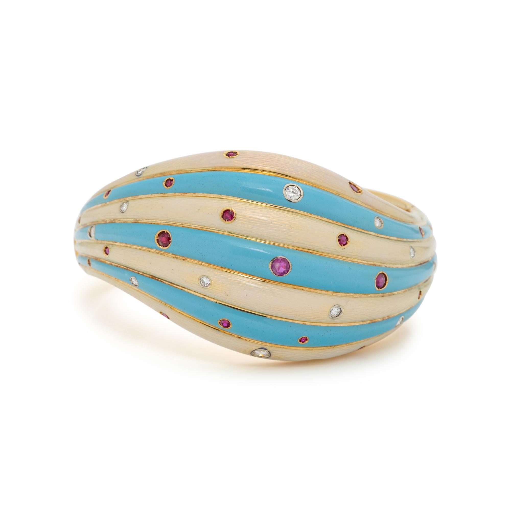 SPAULDING & CO., GUILLOCHÉ ENAMEL, DIAMOND AND RUBY PARURE