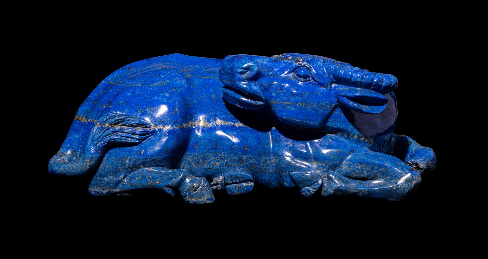 A Chinese Lapis Lazuli Figure of a Recumbent Ox