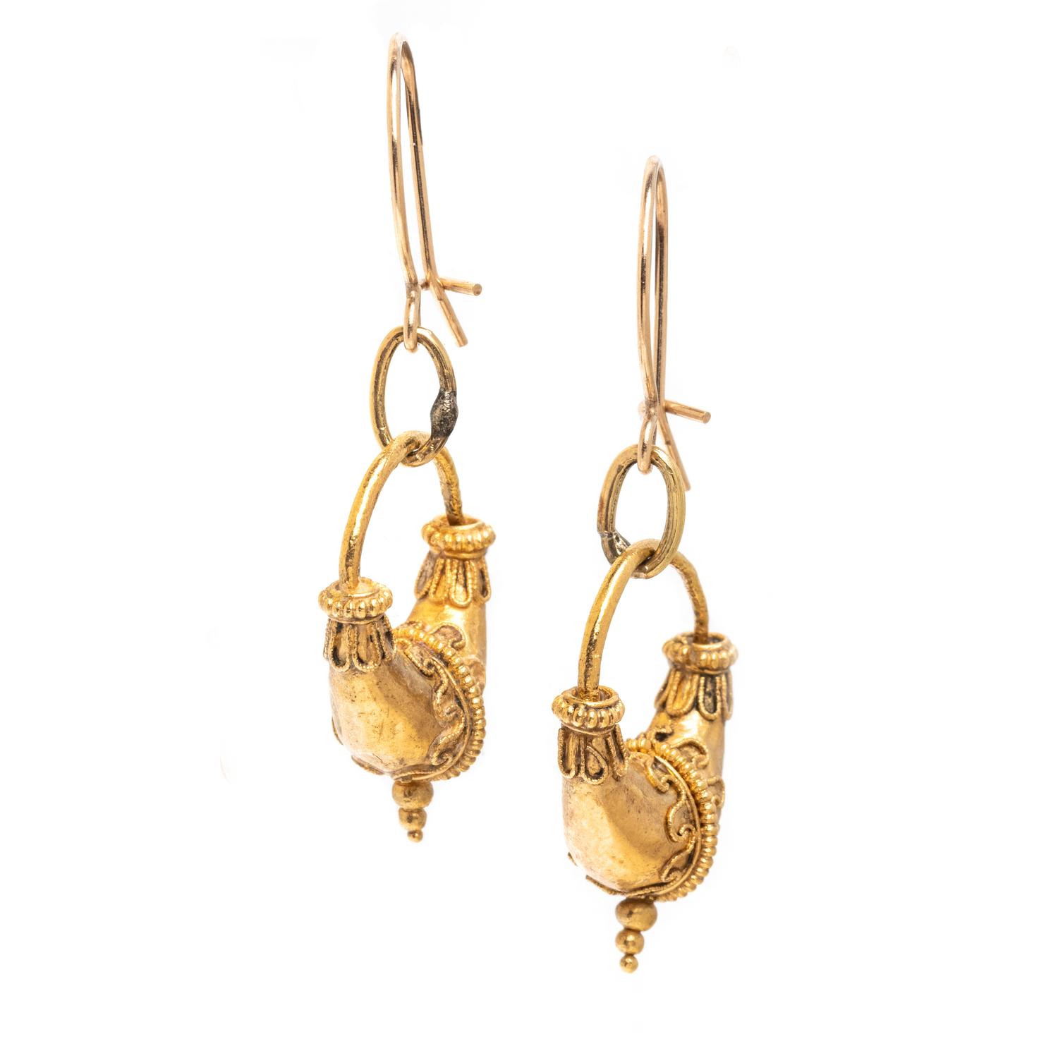ETRUSCAN REVIVAL, YELLOW GOLD EARRINGS