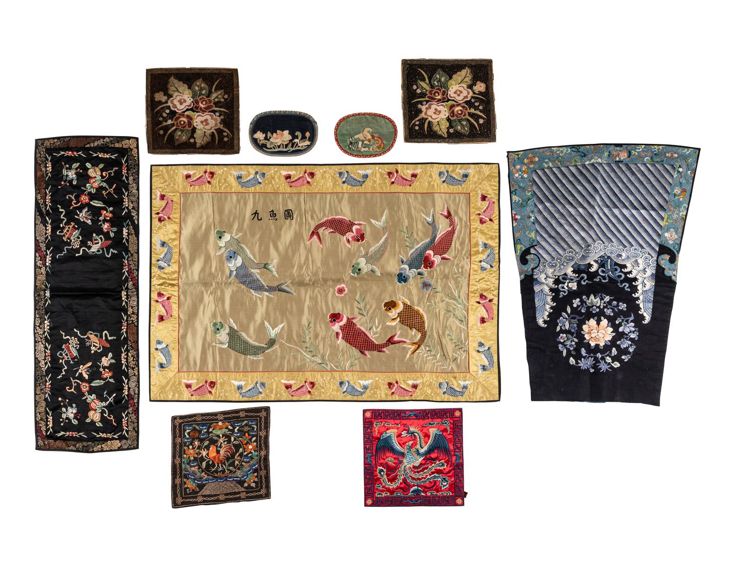 Nine Chinese Embroidered Silk Panels