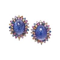 TANZANITE AND MULTICOLOR SAPPHIRE EARCLIPS