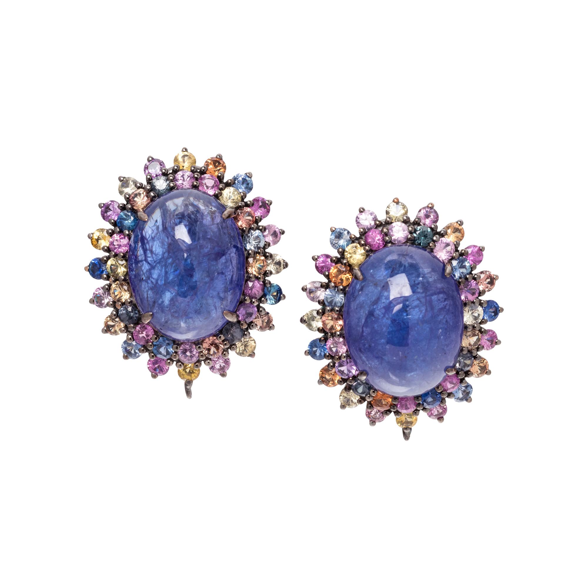 TANZANITE AND MULTICOLOR SAPPHIRE EARCLIPS
