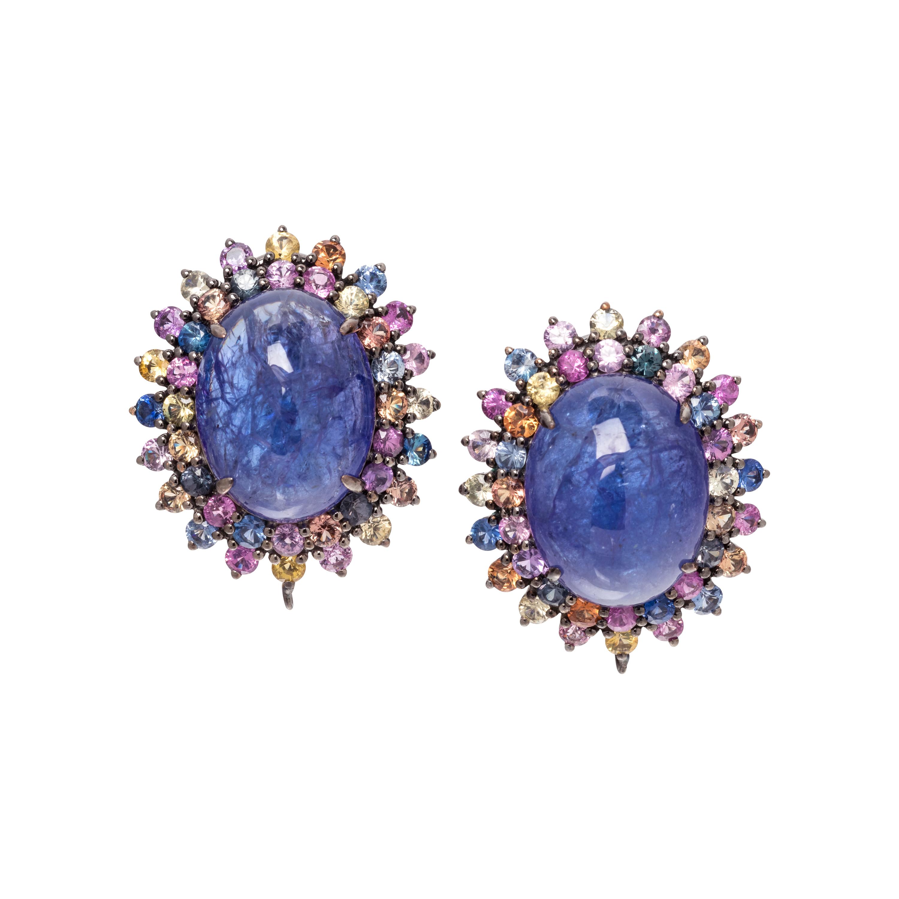 TANZANITE AND MULTICOLOR SAPPHIRE EARCLIPS