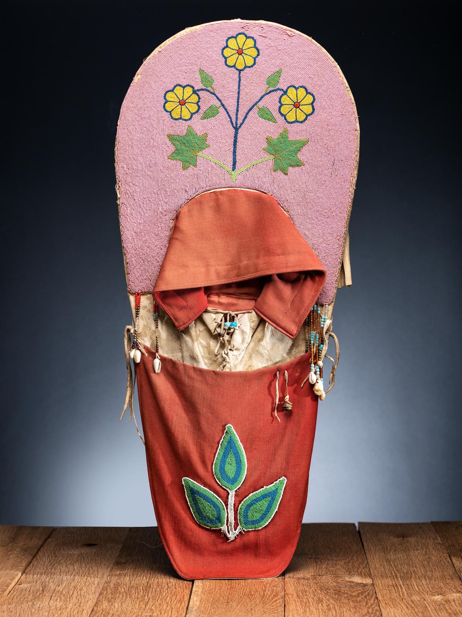 Nez Perce Child's Beaded Hide Cradle