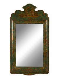 A Queen Anne Style Green Japanned Mirror