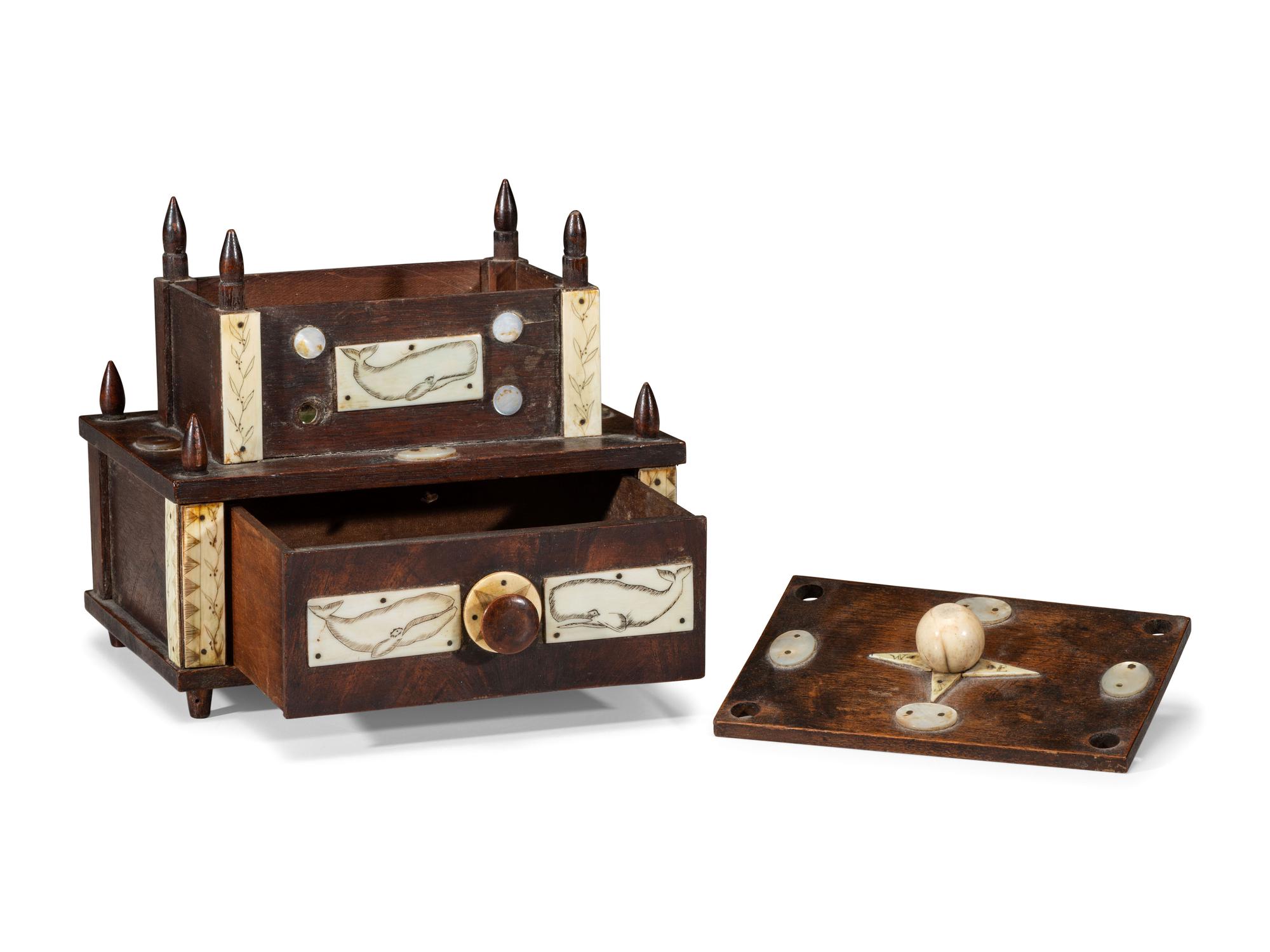 A Scrimshaw Decorated Sewing Box