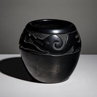 Toni Roller (Santa Clara, b. 1935) — Carved Blackware Pottery Jar, Avanyu