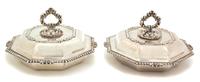 A Pair of Covered Silver-Plate Octagonal Entree Dishes, 20th Century,