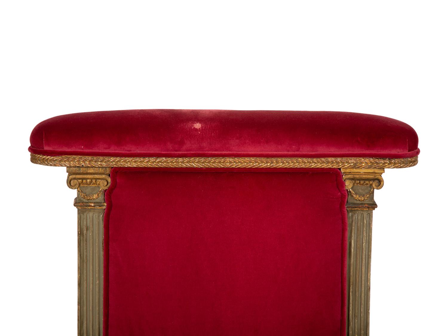 A Pair of Louis XVI Style Painted and Parcel Gilt Chauffeuses