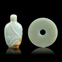 A Chinese White Jadeite Snuff Bottle and a Celadon Jade Bi Pendant 翡翠鼻煙壺及青白玉八卦璧