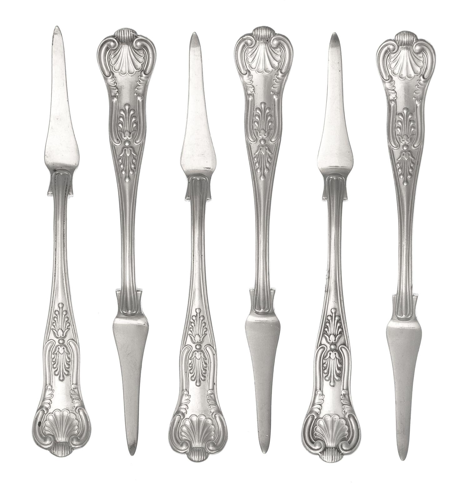 A Set of Ten American Silver-Plate Picks, Gorham Mfg. Co., Providence, RI, each handle with a shell terminal.