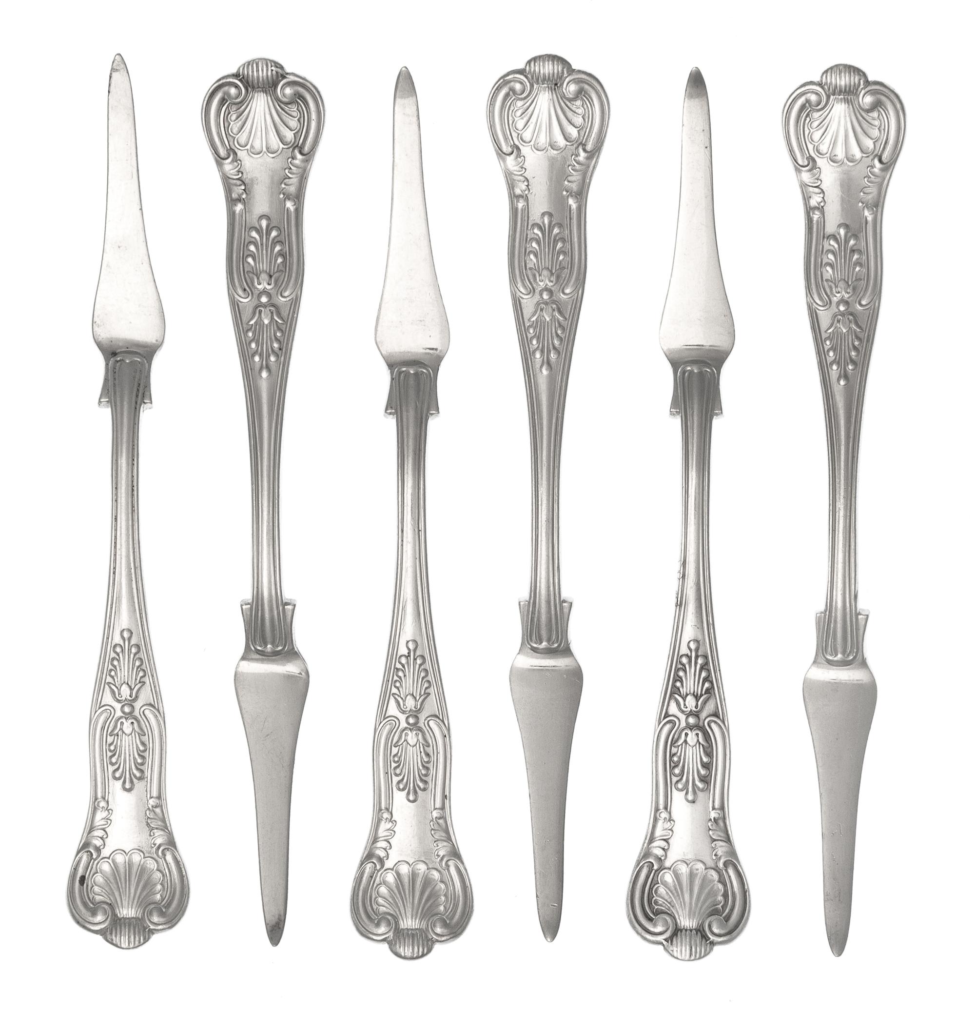 A Set of Ten American Silver-Plate Picks, Gorham Mfg. Co., Providence, RI, each handle with a shell terminal.