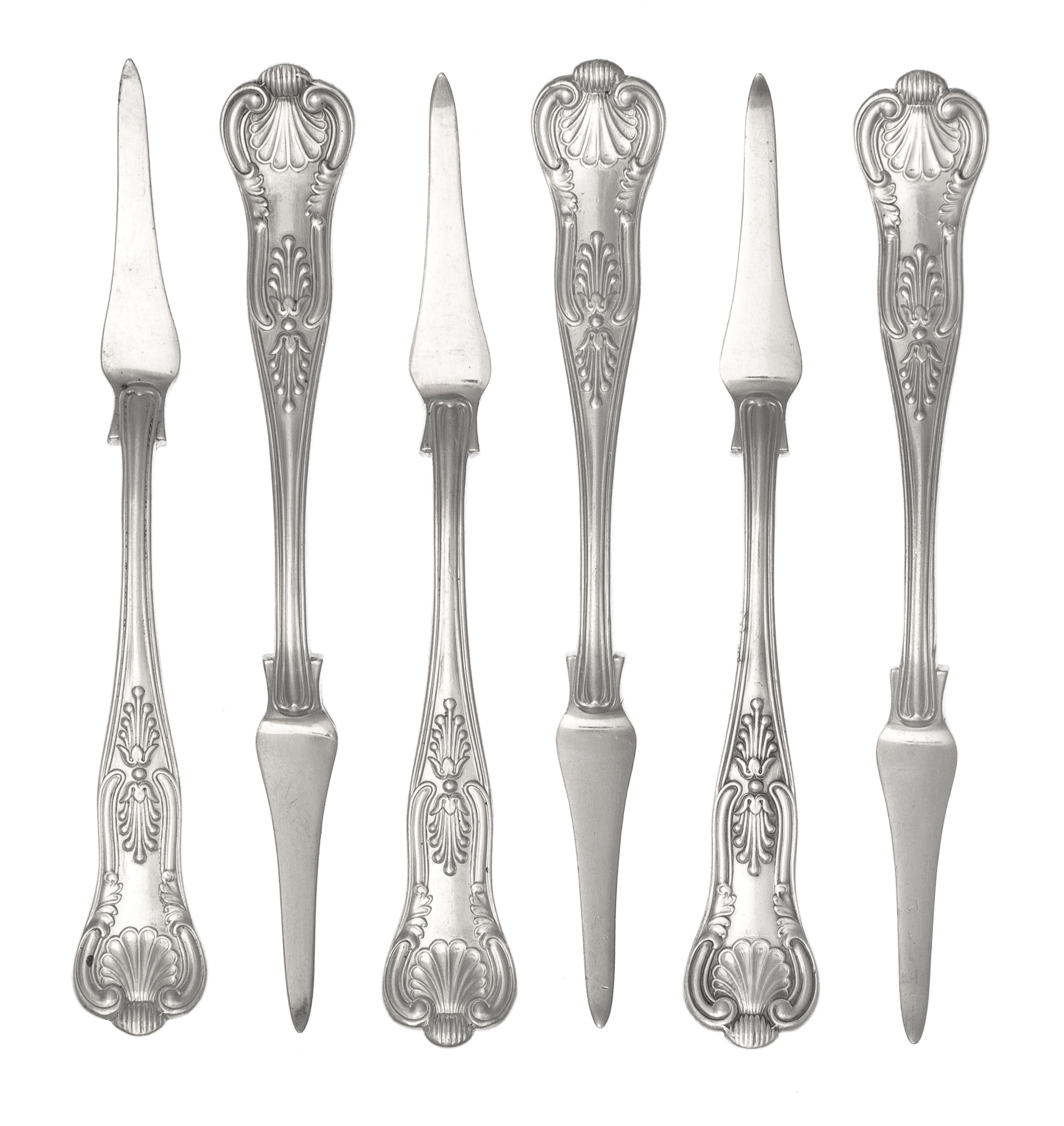 A Set of Ten American Silver-Plate Picks, Gorham Mfg. Co., Providence, RI, each handle with a shell terminal.