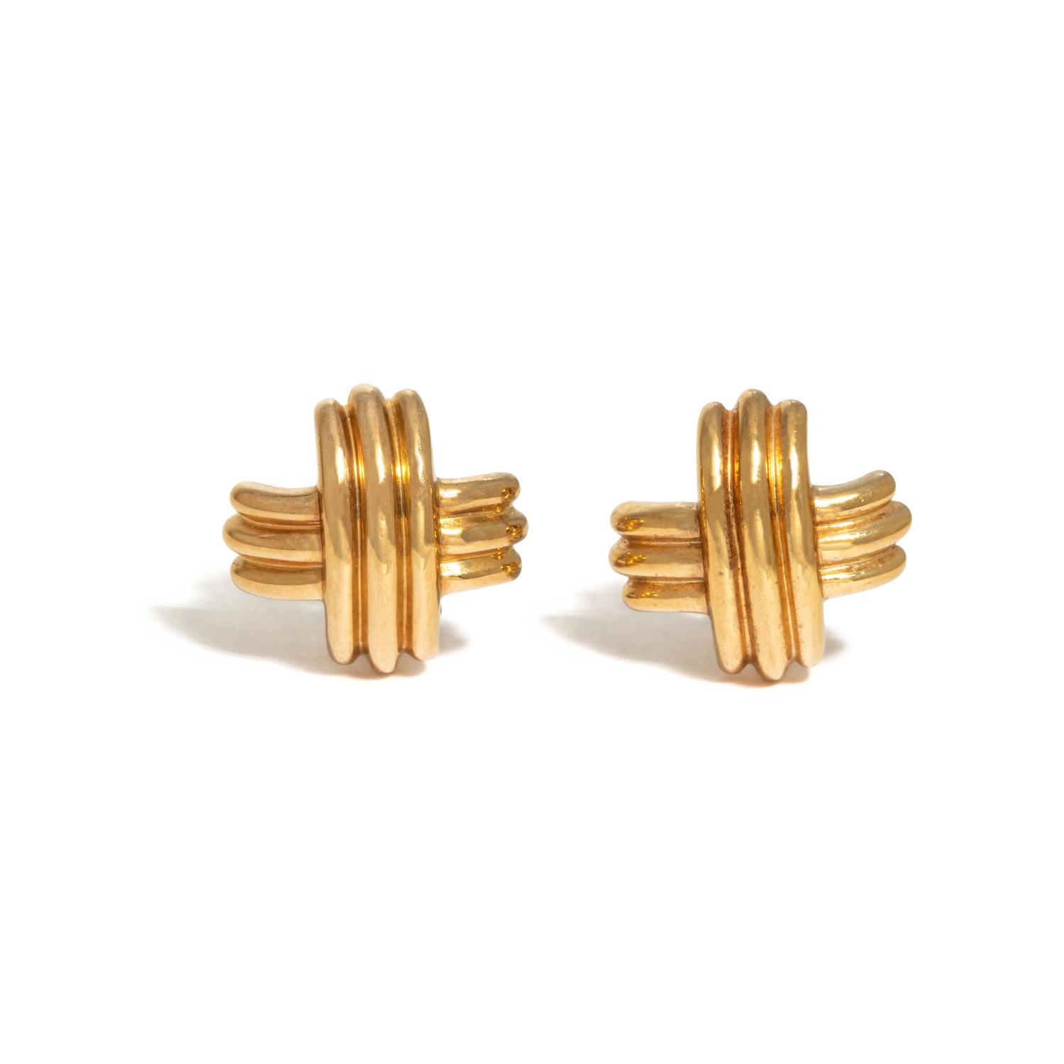 TIFFANY & CO., YELLOW GOLD 'X' EARRINGS