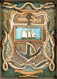 A Nautical Folk Art Carved and Painted Wood Panel