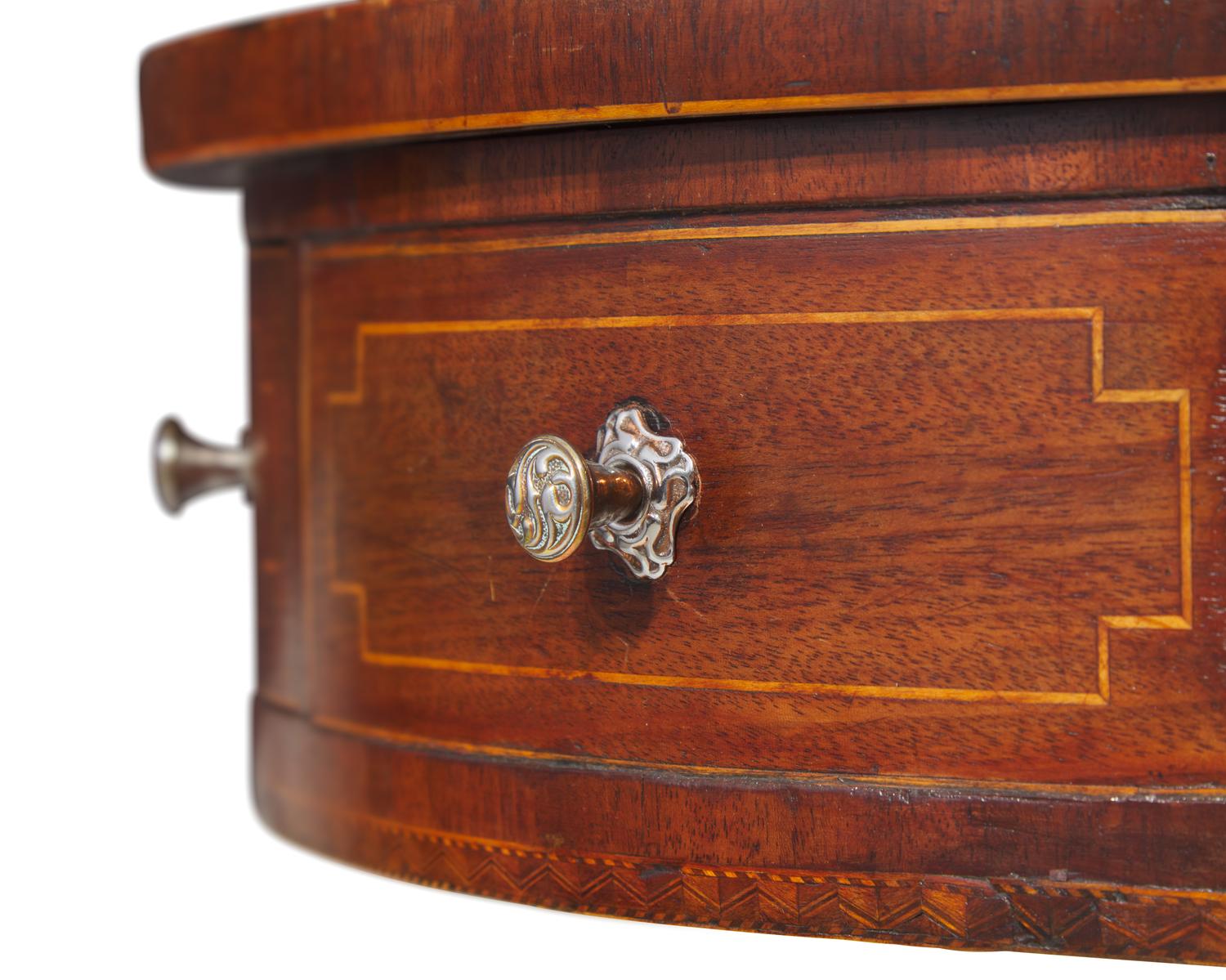 A small Regency inlaid mahogany drum table, circa 1820