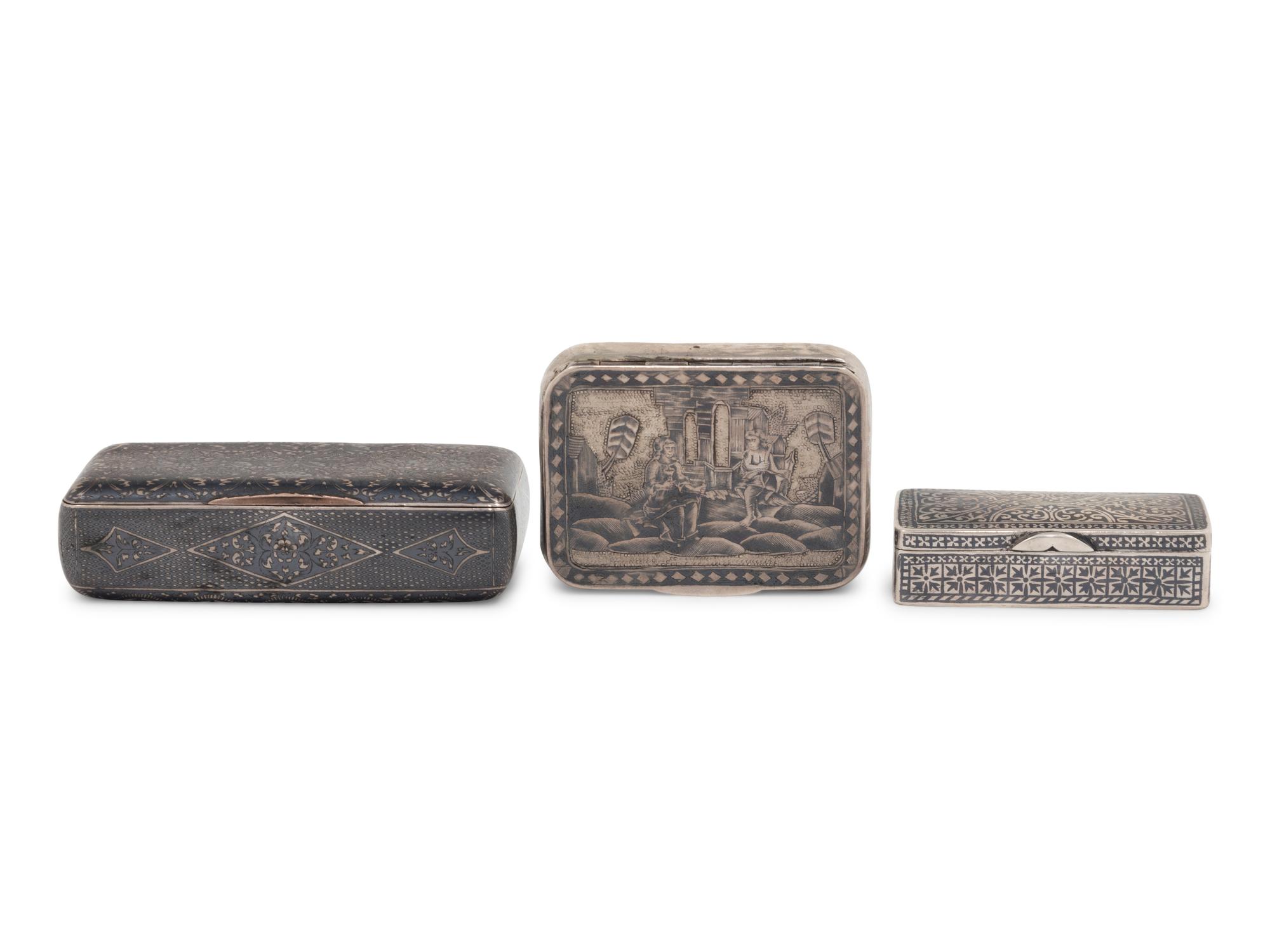 Two Russian Niello Silver Snuff Boxes