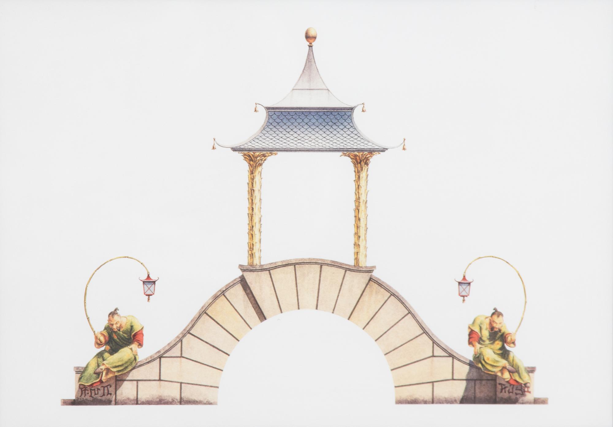 A Group of Gilt Framed Color Reproductions of Dams & Zega's Watercolors Chinoiseries Framed 13 5/8 x 17 1/2 inches. — 20TH CENTURY