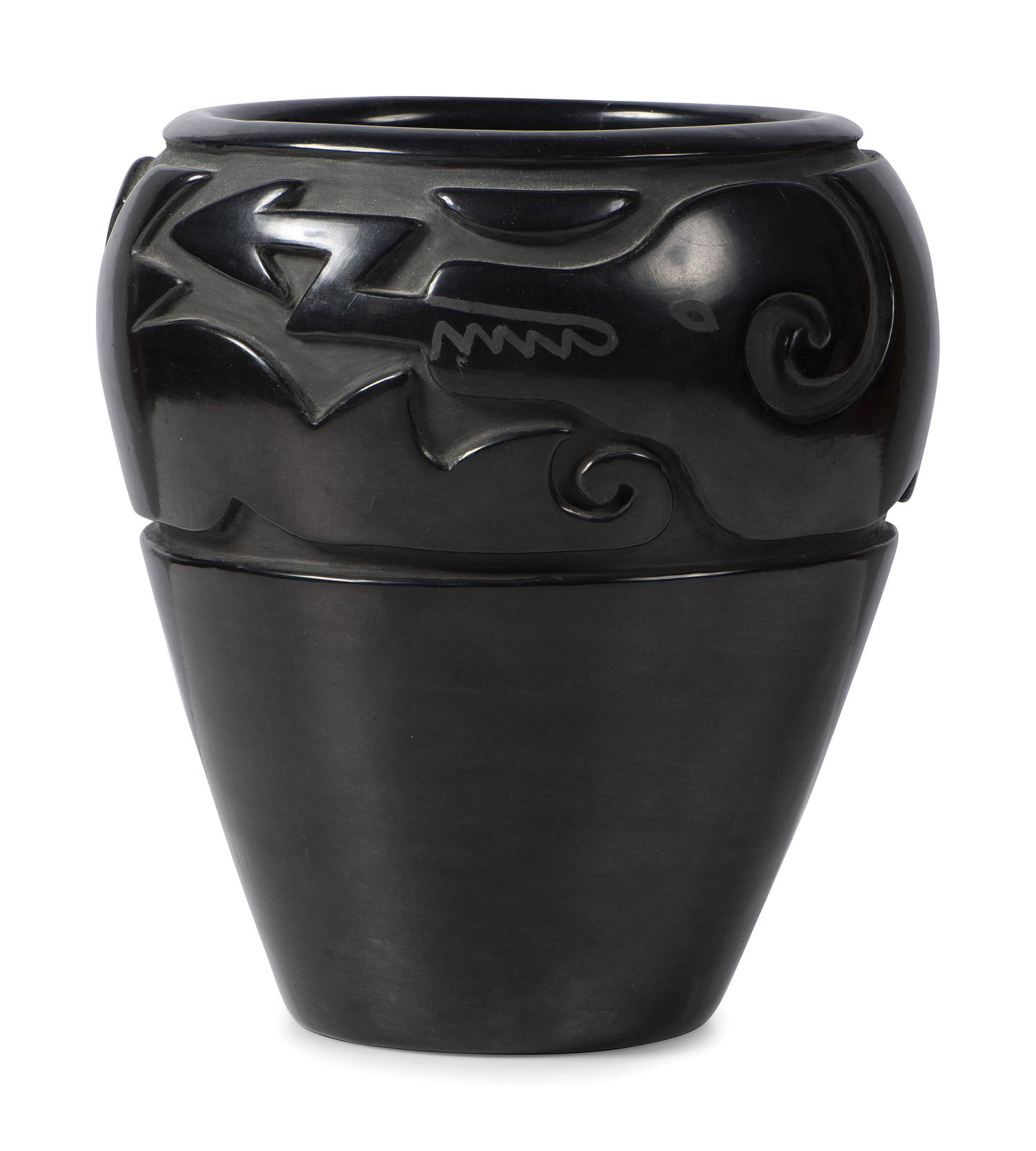 Carved Blackware Pottery Jar, with Avanyu