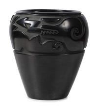 Carved Blackware Pottery Jar, with Avanyu