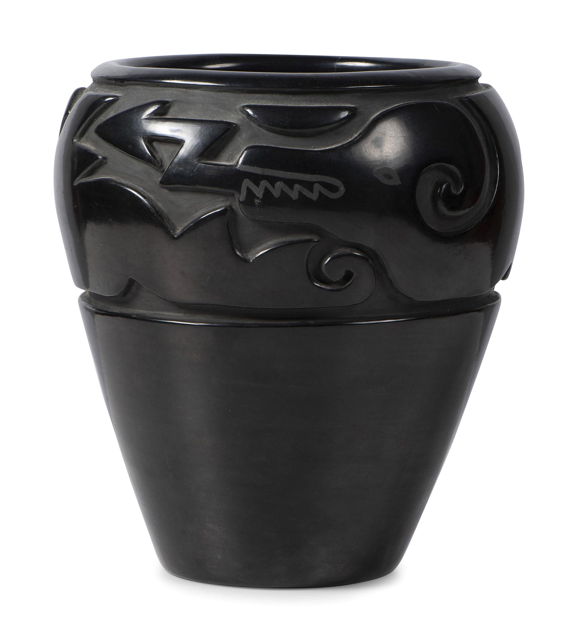 Carved Blackware Pottery Jar, with Avanyu