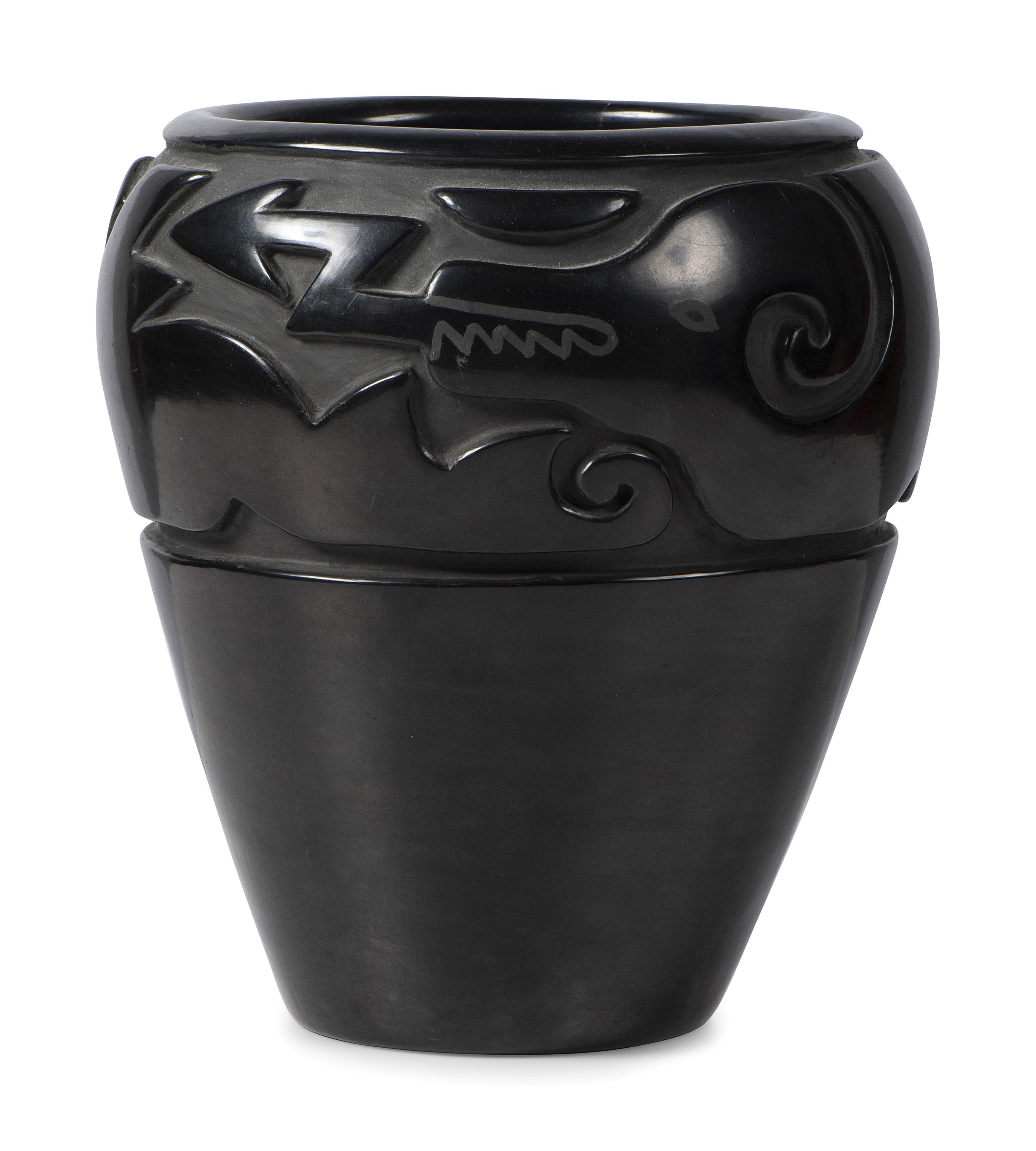 Carved Blackware Pottery Jar, with Avanyu