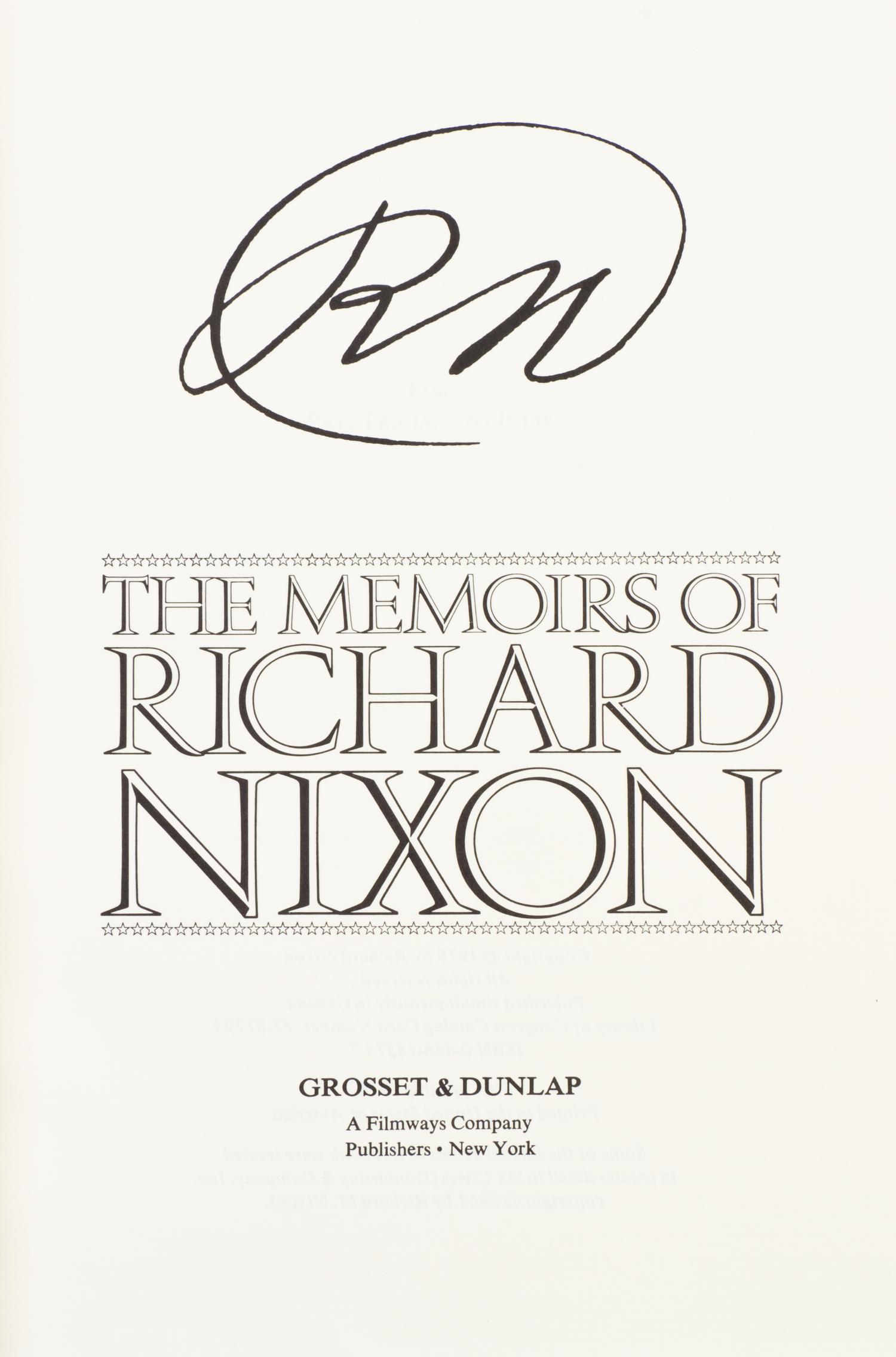 NIXON, RICHARD. The Memoirs of Richard Nixon. New York, (1978). Limited ed., signed.