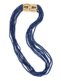 YELLOW GOLD, SAPPHIRE AND DIAMOND BEAD NECKLACE