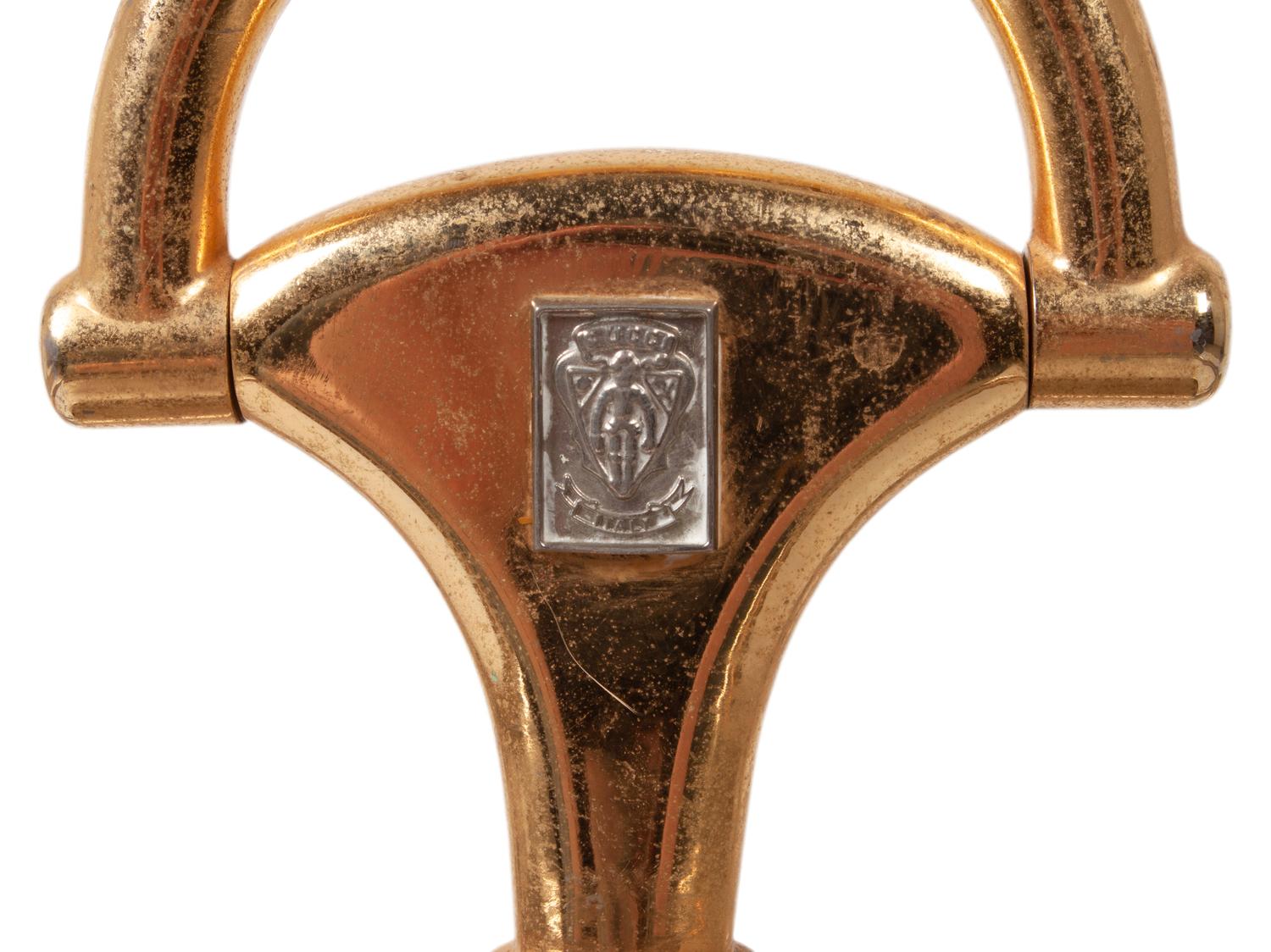 A Gucci Chrome, Brass and Monogram Canvas Umbrella Stand