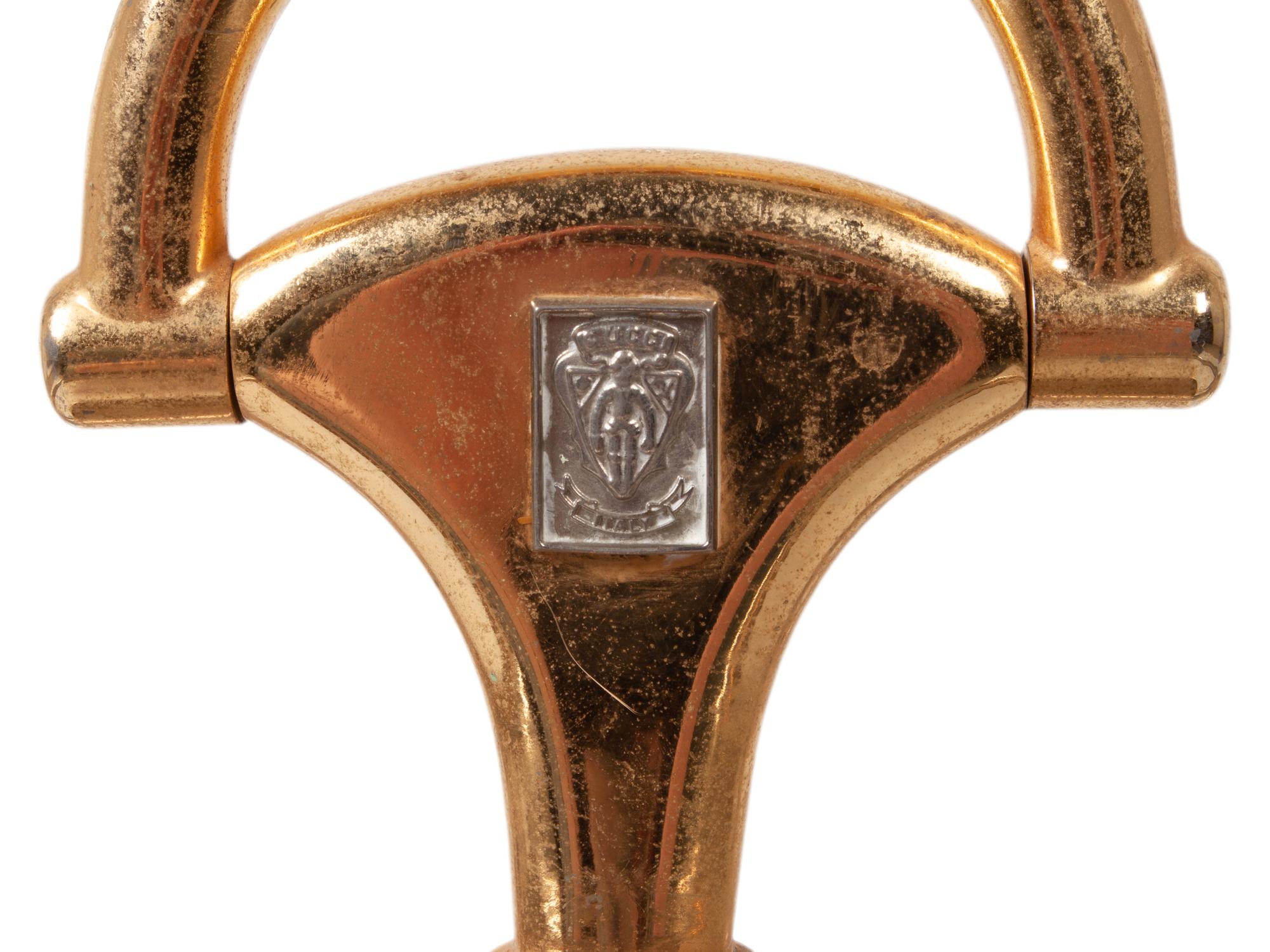 A Gucci Chrome, Brass and Monogram Canvas Umbrella Stand