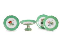 An English Transfer Decorated Green-Ground Porcelain Dessert Set