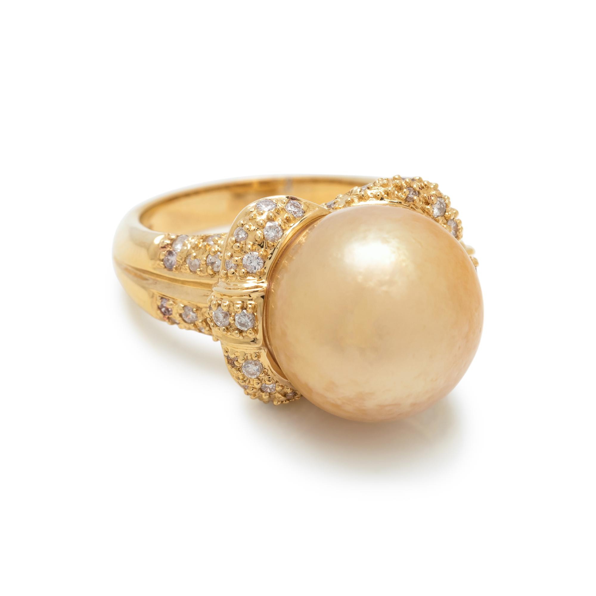 CULTURED GOLDEN SOUTH SEA PEARL AND DIAMOND RING