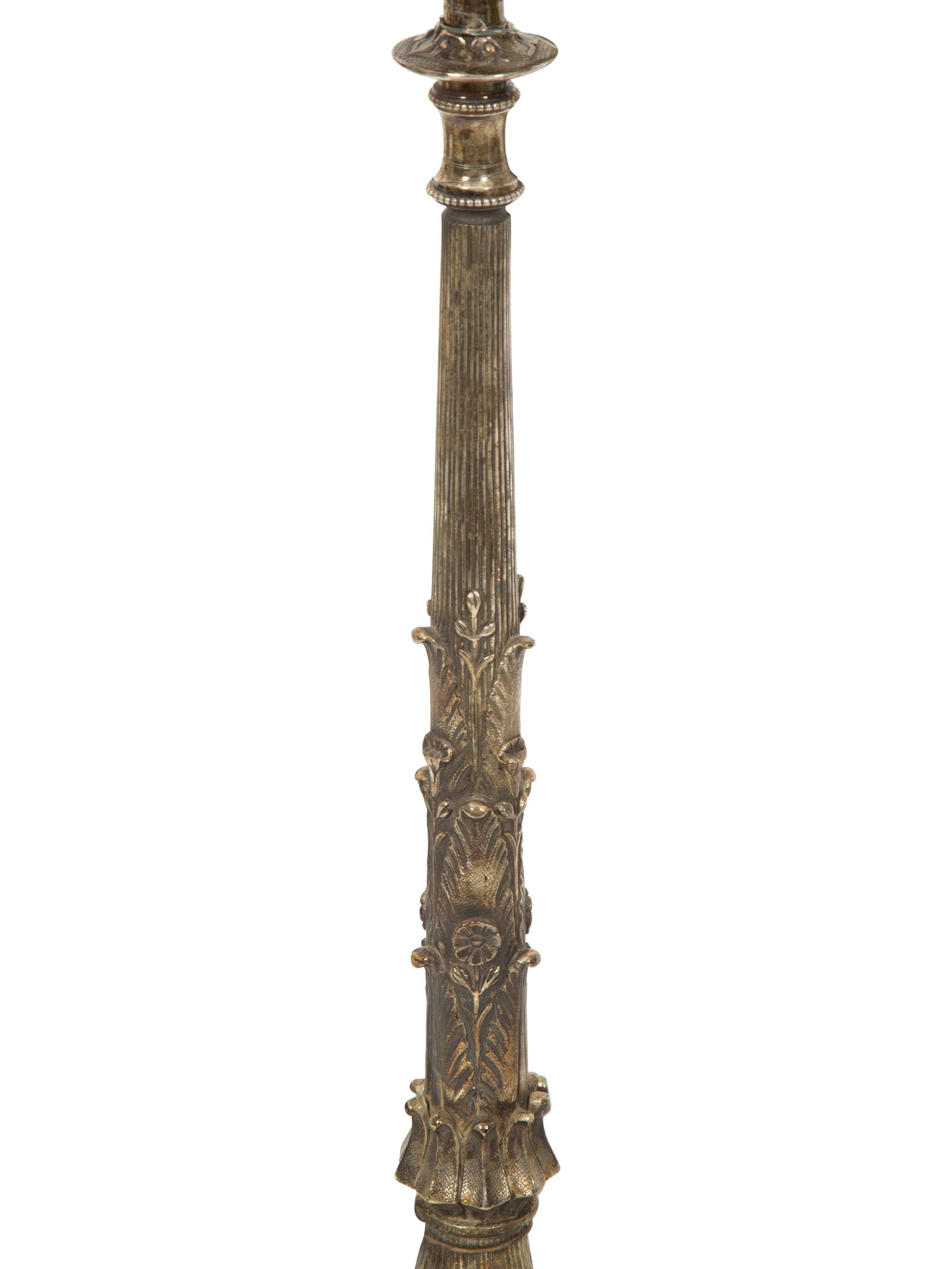 A Pair of Grand Tour Silvered Bronze Candelabra Mounted as Lamps
