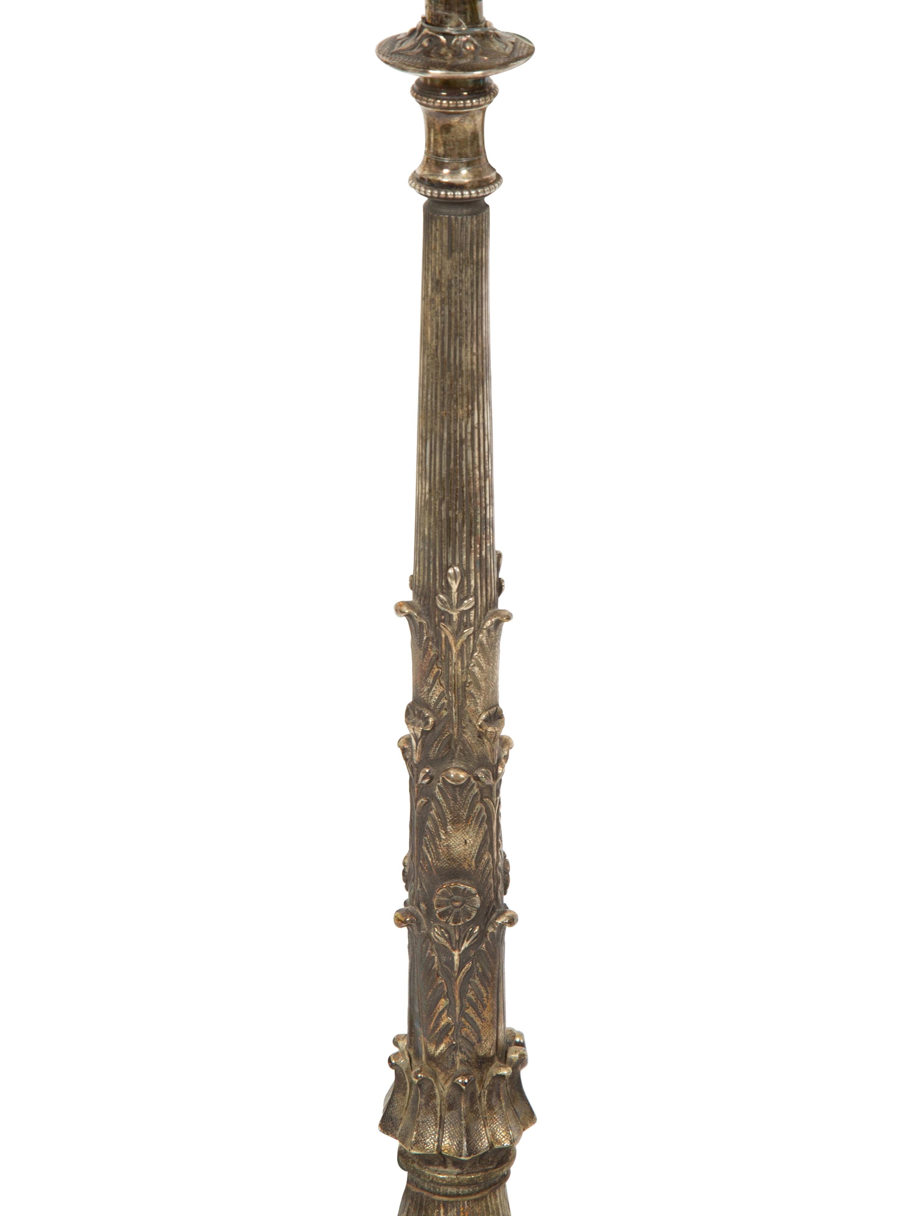 A Pair of Grand Tour Silvered Bronze Candelabra Mounted as Lamps