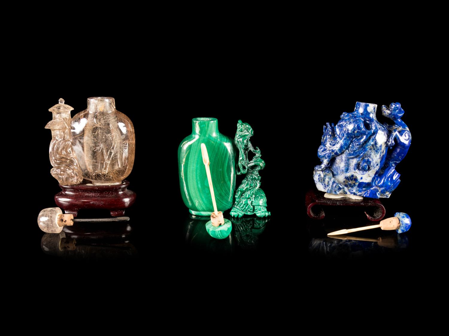 Three Chinese Hardstone Snuff Bottles
