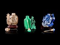 Three Chinese Hardstone Snuff Bottles