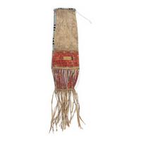 Sioux Quilled and Beaded Hide Tobacco Bag, with Sun and Human Figure