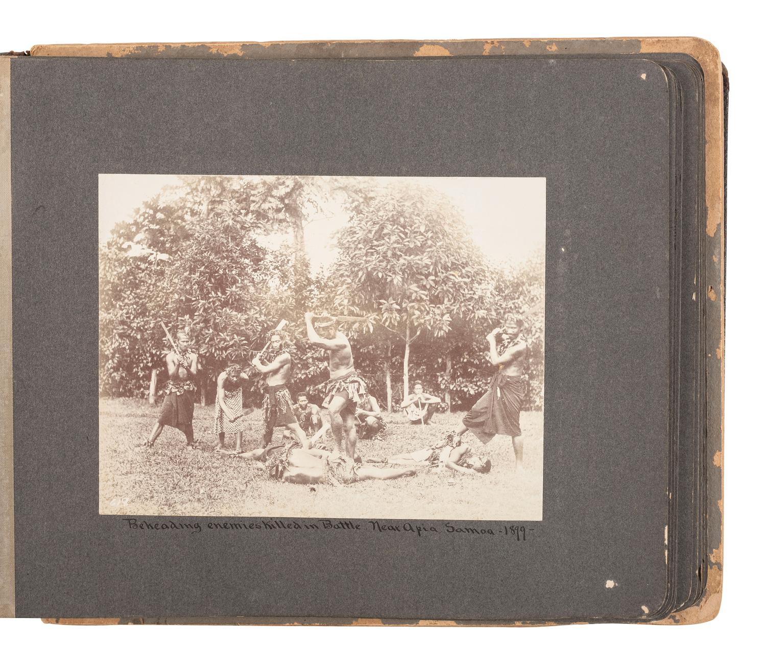 [SPANISH AMERICAN WAR]. Photograph album featuring images mostly related to the USS Philadelphia and operations in Samoa ca 1899.