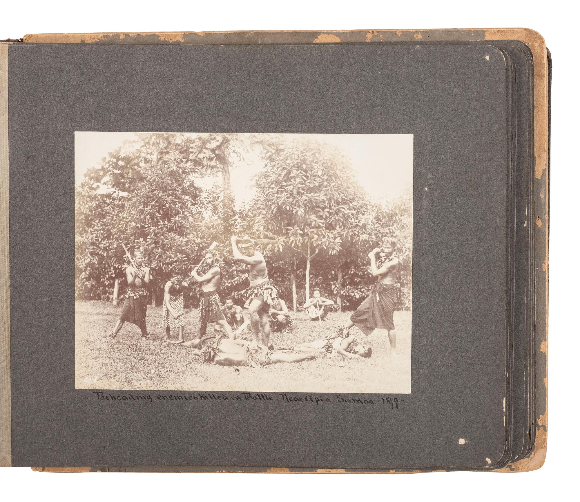 [SPANISH AMERICAN WAR]. Photograph album featuring images mostly related to the USS Philadelphia and operations in Samoa ca 1899.