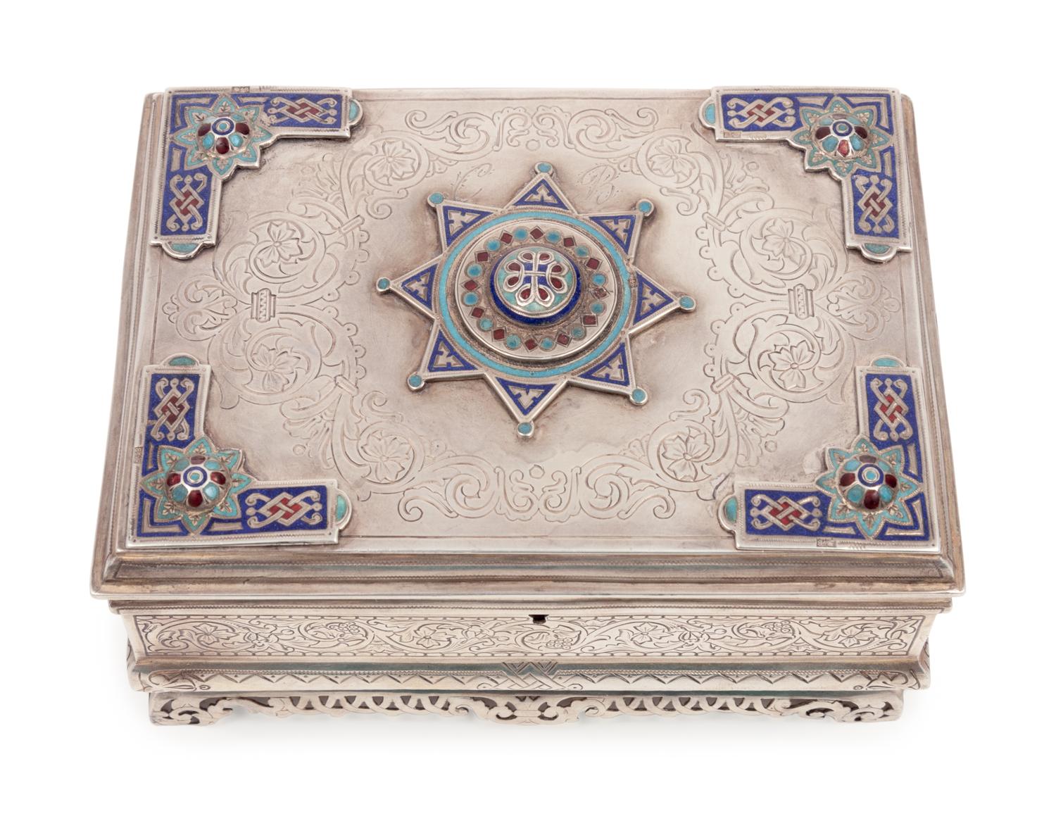 A Russian Enameled Silver Table Casket