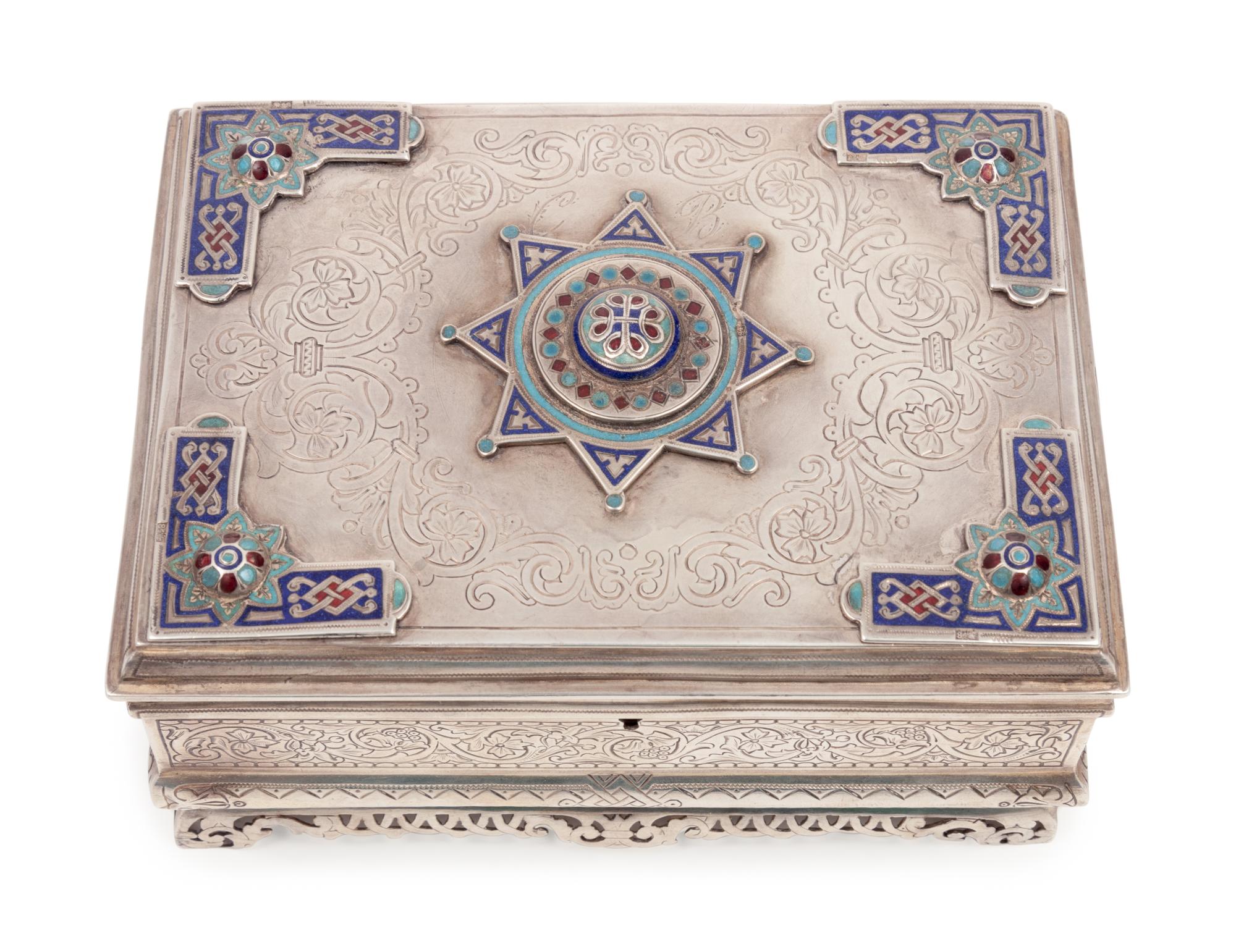 A Russian Enameled Silver Table Casket