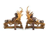 A Pair of Napoleon III Gilt and Patinated Bronze Figural Chenets